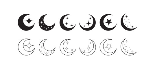 Moon and Star Icon Set - Night, Sleep & Celestial Symbols