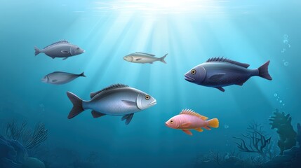 Naklejka premium Fish Illustration: Underwater Ocean Life, Marine Animals
