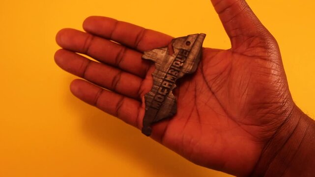 Carved Mozambique Map in African Blackwood with Inscribed Letters