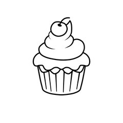 Outline Cupcake Cartoon Illustration