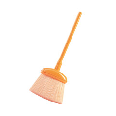 Orange broom and dustpan for cleaning isolated on transparent background