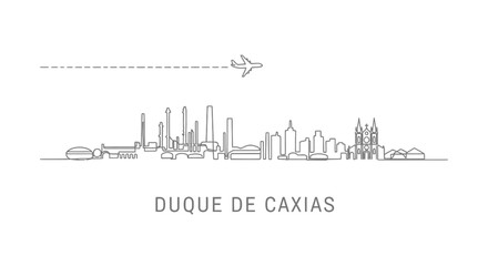 Fototapeta premium Duque de Caxias Skyline Line Art Airplane.