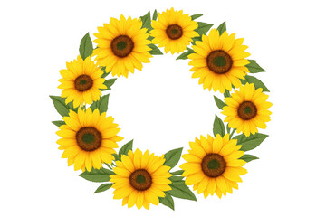 Sunflower wreath creating a vibrant circular frame on transparent background