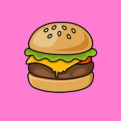 Cheeseburger Cartoon Illustration With Background