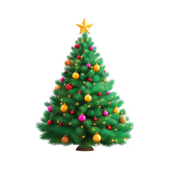 Decorated christmas tree with star isolated on transparent background