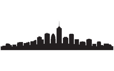 Naklejka premium Sleek Cityscape Silhouette Modern Urban Design Captivating Architectural Representation Distinct Skyline Graphic Black and White Minimalist Aesthetic