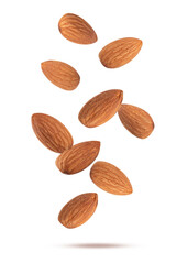  Falling almonds isolated on white background
