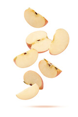 Fototapeta premium Falling apple slice isolated on white background.