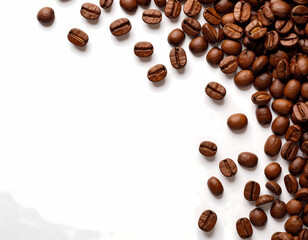 Naklejka premium Roasted coffee beans background aromatic coffee beans on white surface