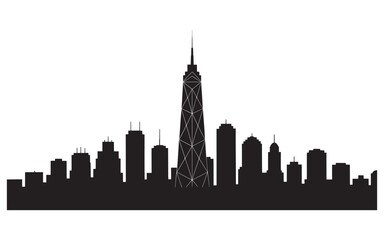 Fototapeta premium Striking Silhouette of a Modern Cityscape Dominated by a Towering Skyscraper Against a Plain White Sky Backdrop Creating a Stark Contrast