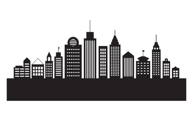 Fototapeta premium Cityscape Silhouette with Modern and Classic Architectural Elements Featuring a Diverse Range of Buildings and Structures in a Horizontal Layout