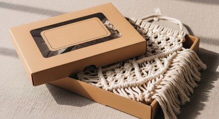 Handcrafted macrame wall hanging in a natural box showcasing boho decor style for home interiors