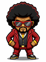 colorful illustration of a cartoon afro man mascot, isolated on white background