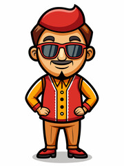 colorful illustration of a cartoon american man mascot with traditional clothing, isolated on white background