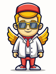 colorful illustration of a cartoon angel man mascot, isolated on white background