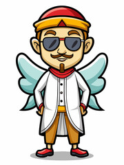 colorful illustration of a cartoon angel man mascot, isolated on white background