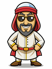 colorful illustration of a cartoon arabian man mascot with traditional clothing, isolated on white background