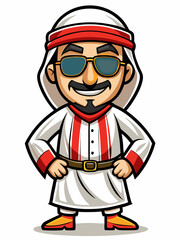 colorful illustration of a cartoon arabian man mascot with traditional clothing, isolated on white background