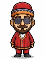 colorful illustration of a cartoon armenian man mascot with traditional clothing, isolated on white background