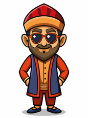 colorful illustration of a cartoon armenian man mascot with traditional clothing, isolated on white background