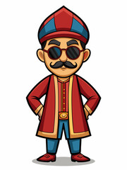 colorful illustration of a cartoon azerbaijan man mascot with traditional clothing, isolated on white background