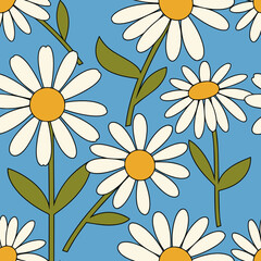 A vintage old fashion daisy flower wallpaper illustration pattern.	