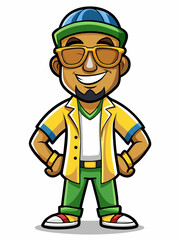 colorful illustration of a cartoon Brazilian man mascot, isolated on white background