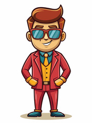 colorful illustration of a cartoon business man mascot, isolated on white background