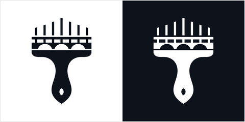 painting with bridge logo design vector