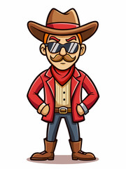 colorful illustration of a cartoon cowboy mascot with traditional clothing, isolated on white background