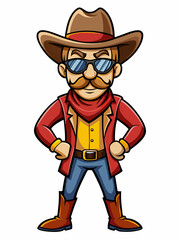 colorful illustration of a cartoon cowboy mascot with traditional clothing, isolated on white background