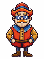 colorful illustration of a cartoon dutch man mascot with traditional clothing, isolated on white background