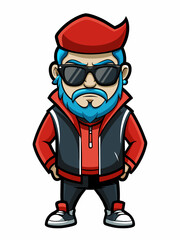 colorful illustration of a cartoon emo man mascot, isolated on white background