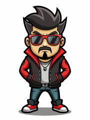 colorful illustration of a cartoon emo man mascot, isolated on white background