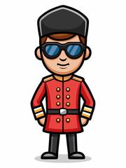 colorful illustration of a cartoon england palace guard man, isolated on white background