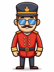 colorful illustration of a cartoon england palace guard man, isolated on white background