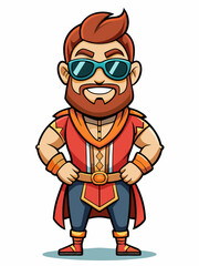 colorful illustration of a cartoon superhero man mascot, isolated on white background