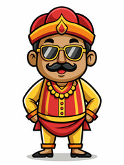 colorful illustration of a cartoon indian man mascot with traditional clothing, isolated on white background