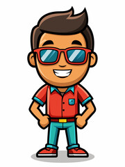 colorful illustration of a cartoon indonesia man mascot with traditional clothing, isolated on white background