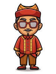 colorful illustration of a cartoon jawanese man mascot with traditional clothing, isolated on white background