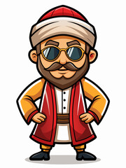 colorful illustration of a persian man mascot, isolated on white background