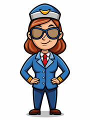 colorful illustration of a pilot woman mascot, isolated on white background