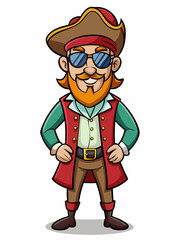 colorful illustration of a pirate man mascot, isolated on white background