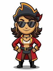 colorful illustration of a pirate woman mascot, isolated on white background