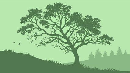 Obraz premium Green nature landscape tree silhouette vector illustration background for graphic design and decoration