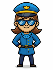 colorful illustration of a police woman mascot, isolated on white background