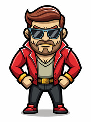 colorful illustration of a rock and roll man mascot, isolated on white background