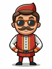 colorful illustration of a romanian man mascot with traditional clothing, isolated on white background