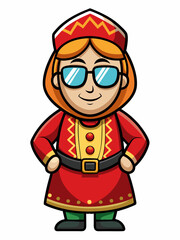 colorful illustration of a russian woman mascot, isolated on white background