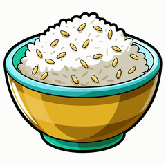 colorful illustration of a bowl of rice, isolated on white background